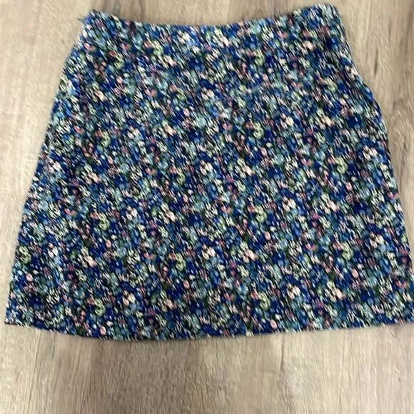 EUC Lulu’s Blue Floral Small Corduroy A Line Skirt with Slit Side Zip - Picture 6 of 6